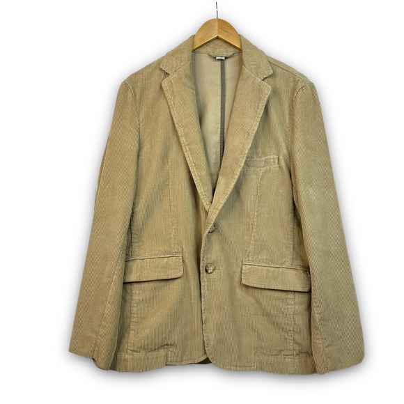 Old Navy Mens Corduroy Blazer Jacket Two Button Tan Khaki Hipster Academia Small - Picture 1 of 7